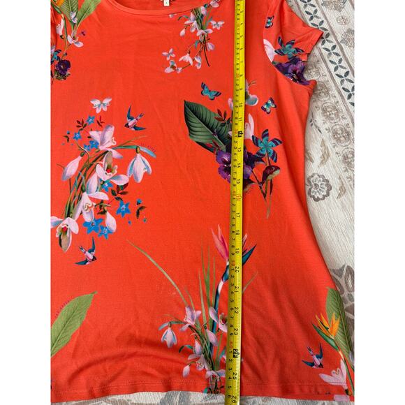 Ted Baker London Women's Floral Coral & Purple Short Sleeve T-shirt Size 4 - Picture 4 of 9